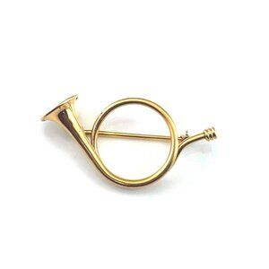 14K Yellow Gold French Horn Instrument Pin Brooch